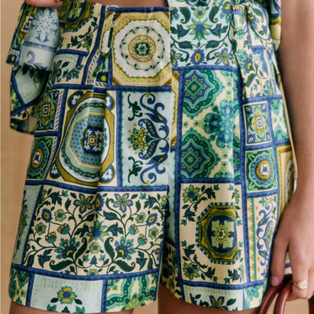 Sezane x Momoni Tommaso Mosaic Patterned High Waist Shorts